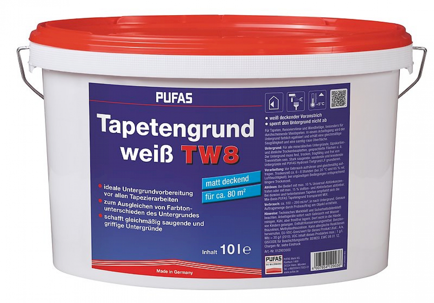 PUFAS Tapetengrund TW8, Weiß, 10 l PUFAS Tapetengrund TW8, Weiß, 10 l