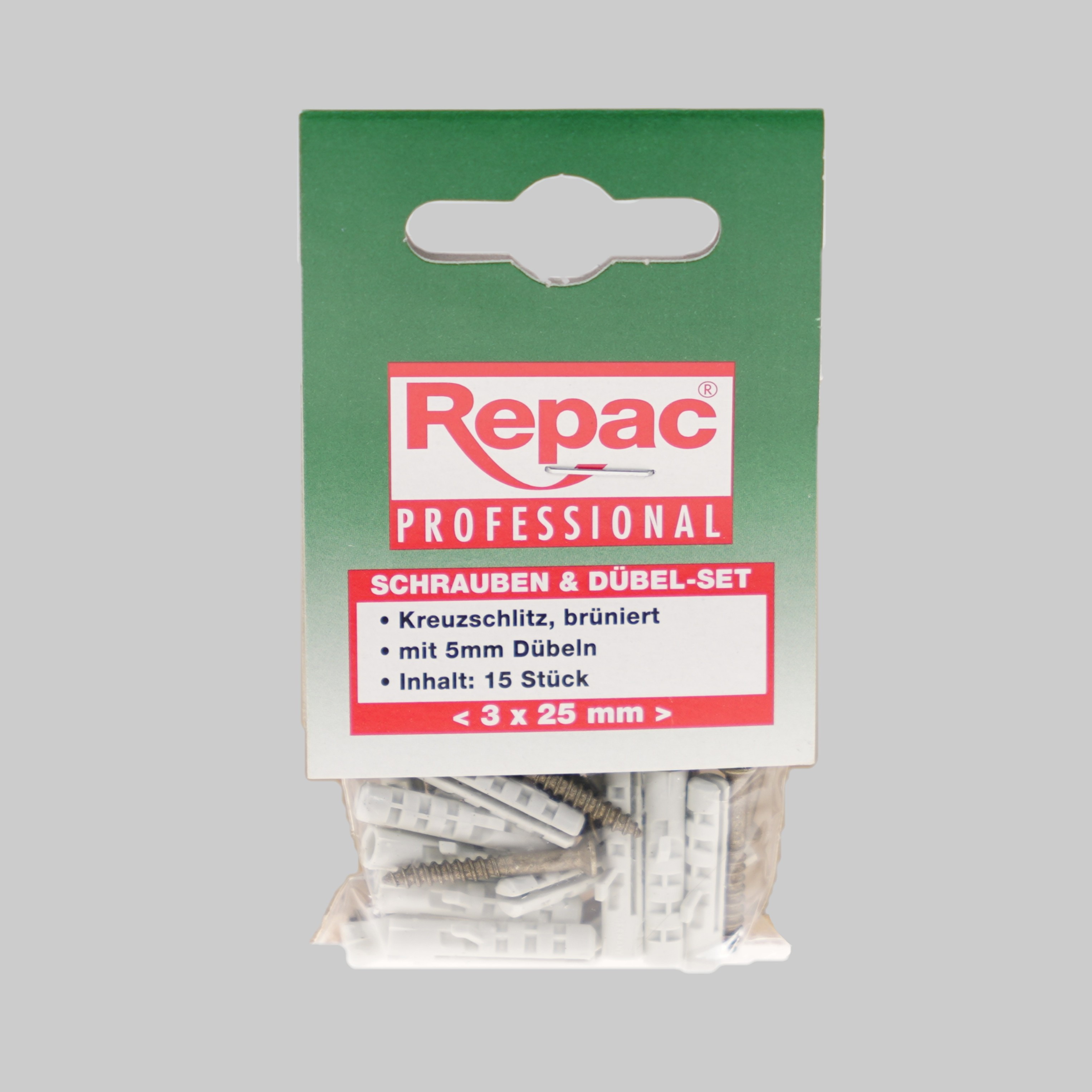 Repac Schrauben und Dübel-Set Kreuzschlitz, Brüniert, 3 x 25 mm