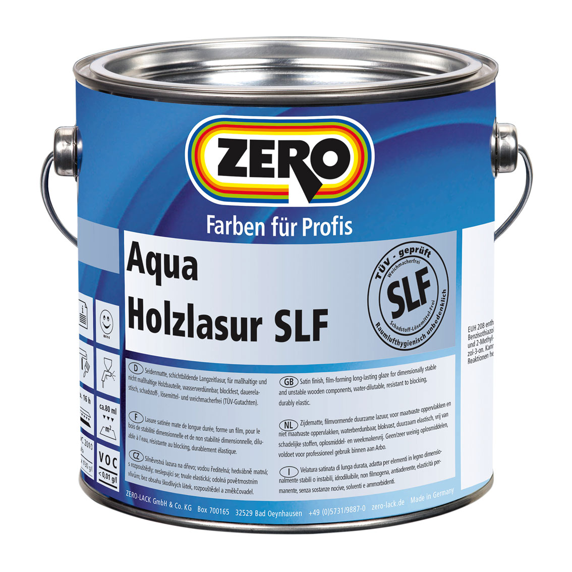 ZERO-LACK Aqua Holzlasur SLF, Farblos, 2,5 l