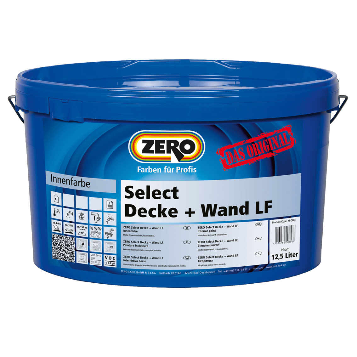 ZERO Select Decke + Wand Dispersionfarben, Weiß, 12,5 l