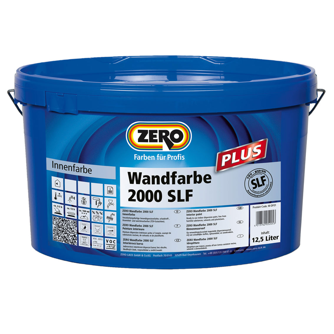 ZERO Wandfarbe 2000 SLF Dispersionsfarben, Weiß, 12,5 l