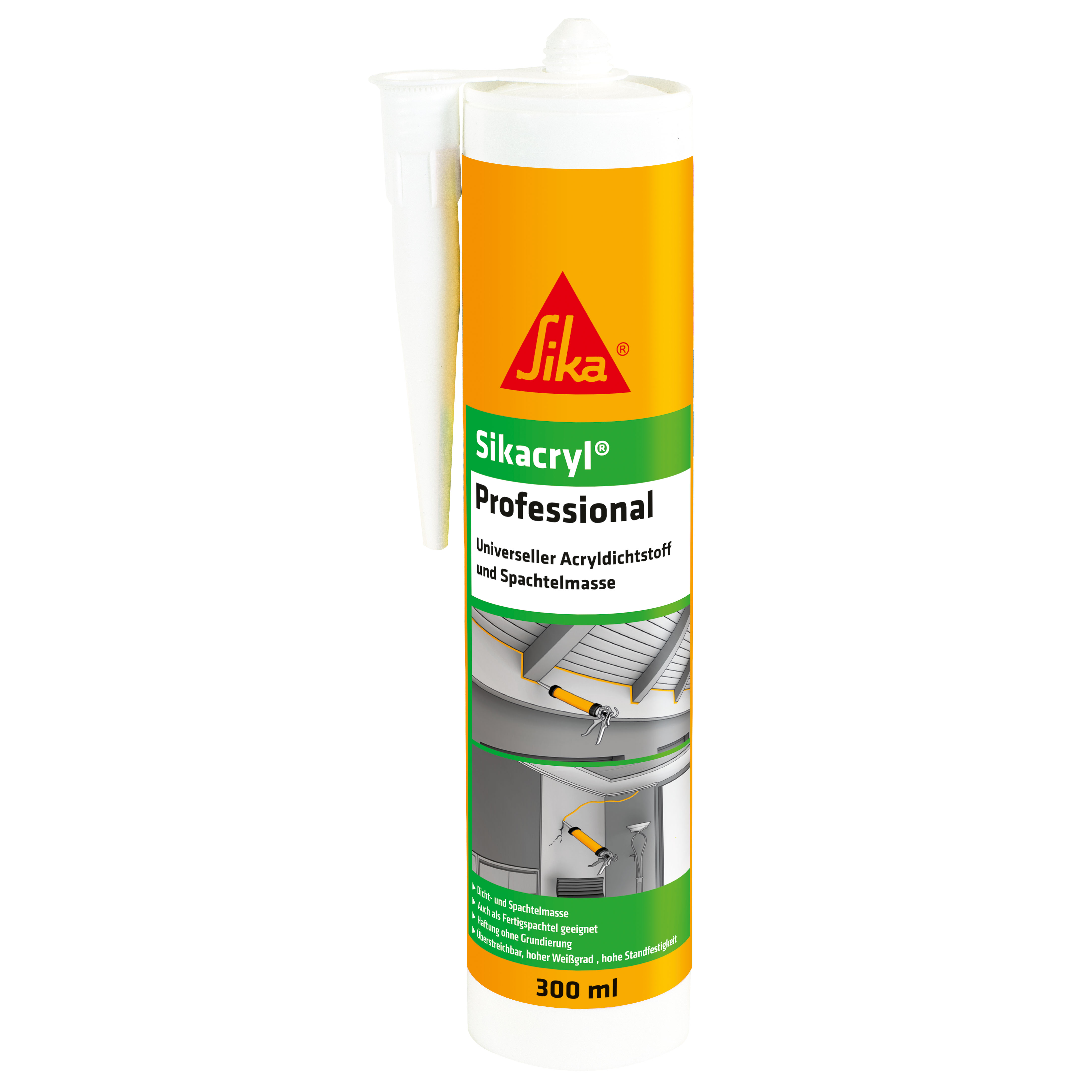 Sikacryl Acryldichtstoff und Spachtelmasse Professional, Weiß, 300 ml