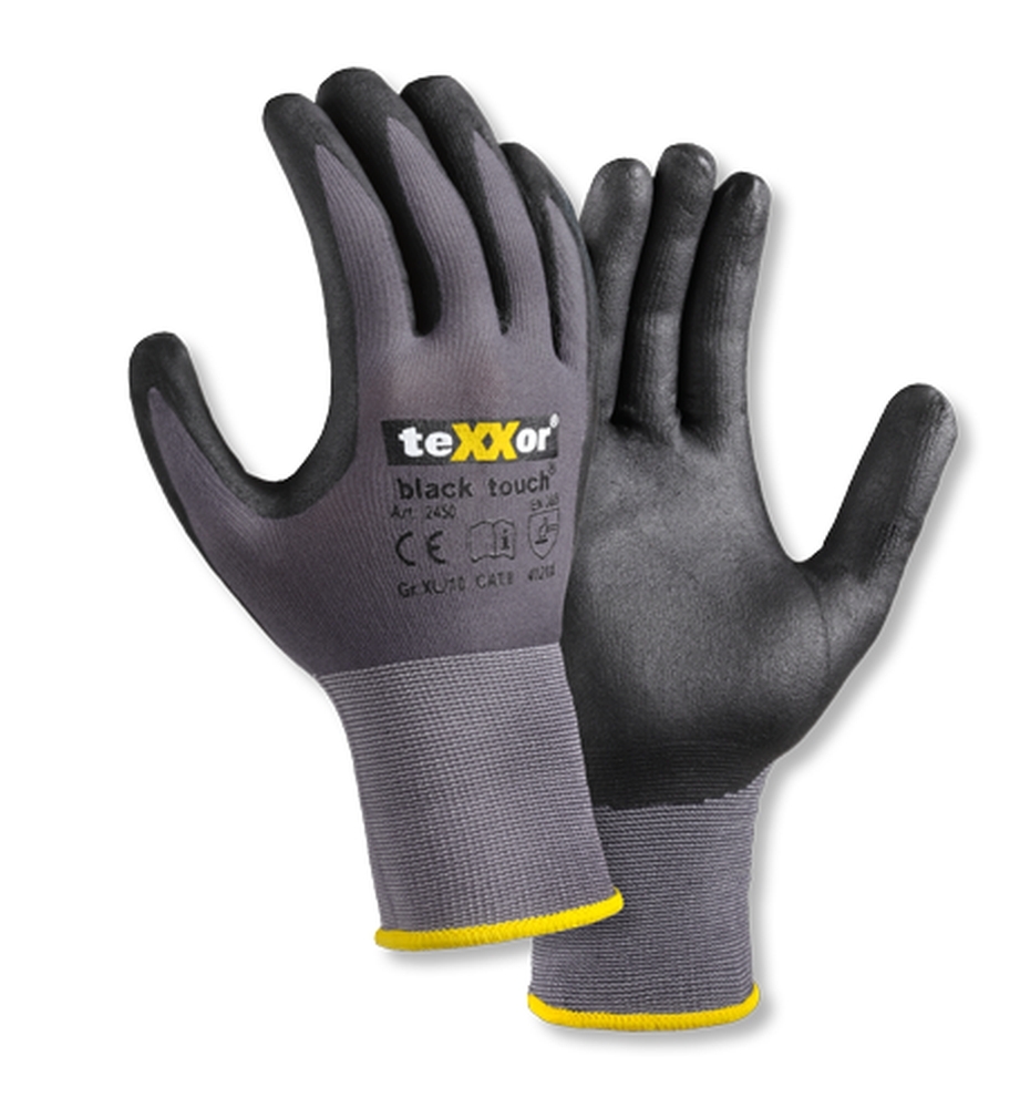 Texxor Nylon-Strickhandschuhe Black Touch, Schwarz, Größe 6