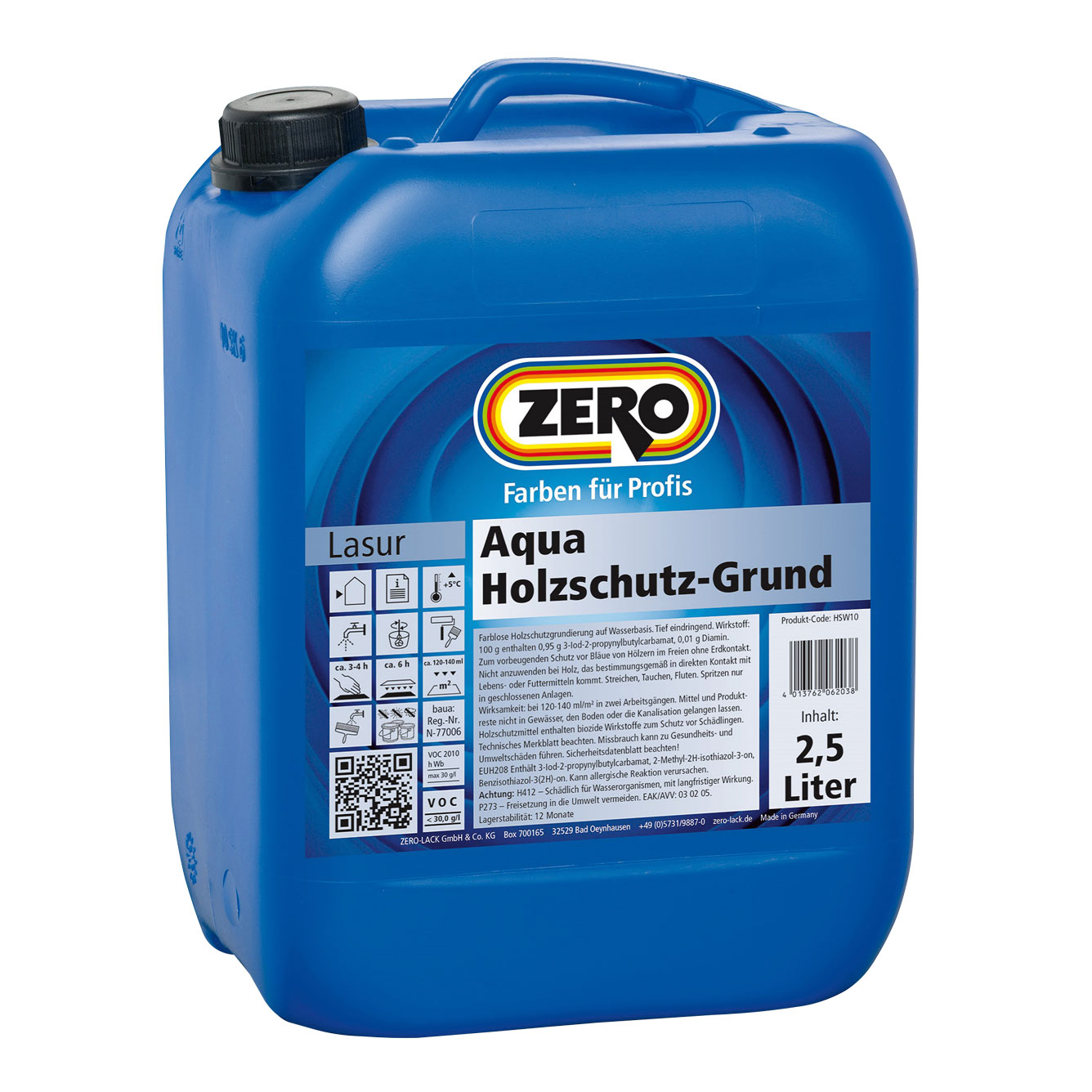 ZERO-LACK Aqua Holzschutz-Grund, 2,5 l
