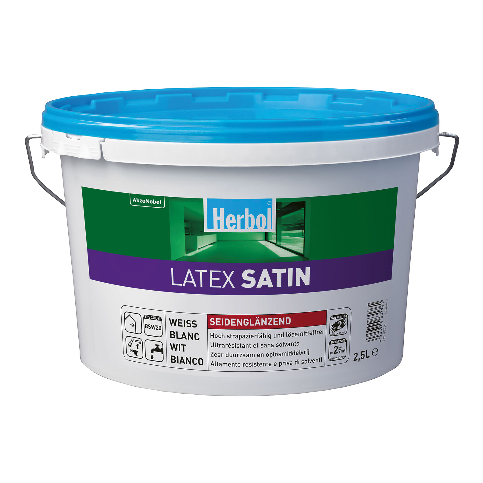 Herbol Wandfarbe Latex Satin, Weiß, 12,5 l