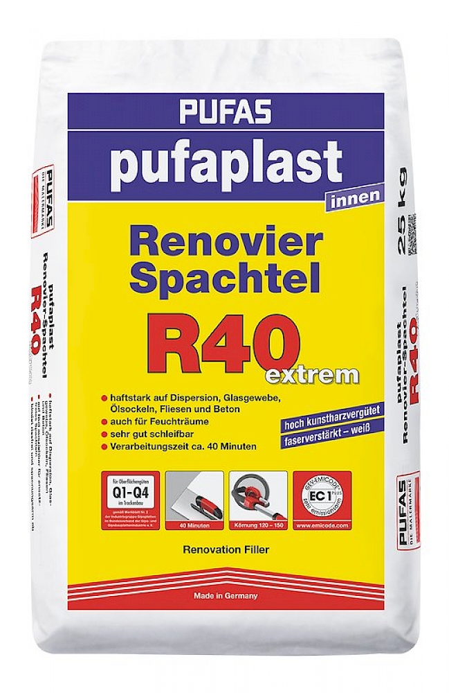 Pufas Renovier-Spachtel Pufaplast R40 Extrem, Weiß, 25 kg Pufas Renovier-Spachtel Pufaplast R40 Extrem, Weiß, 25 kg