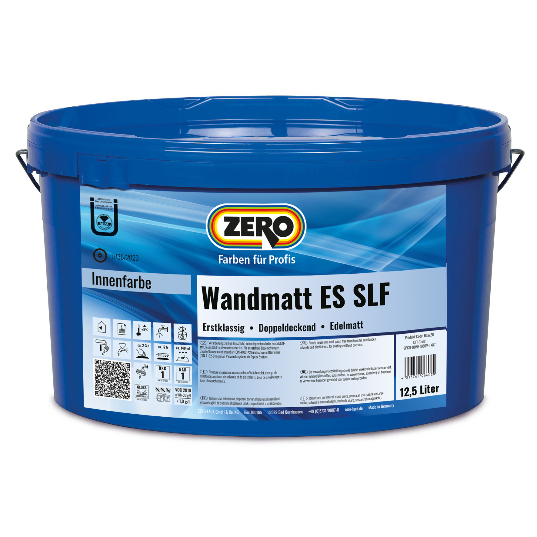 ZERO-LACK Dispersionsfarbe Wandmatt ES SLF, Weiß, 12,5 l