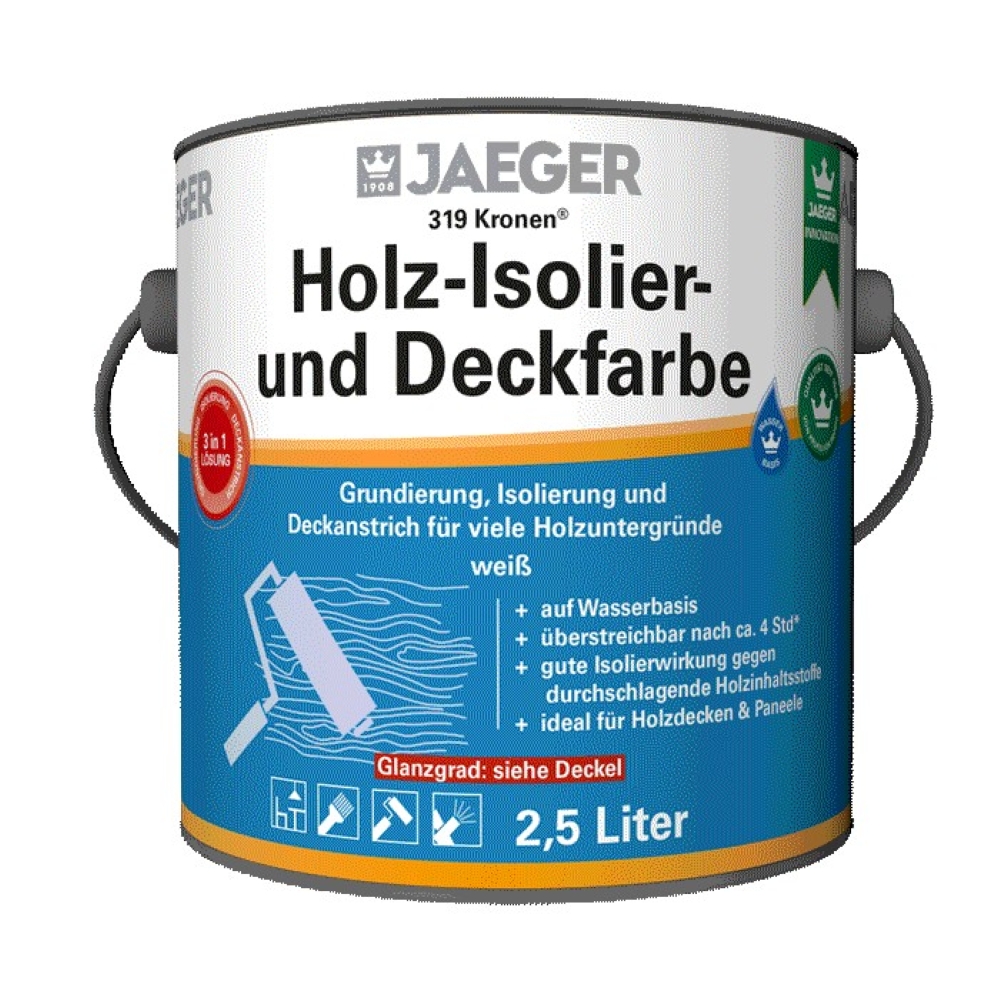 JAEGER Kronen Holz- Isolier- und Deckfarbe 319, Seidenglänzend, Weiß,