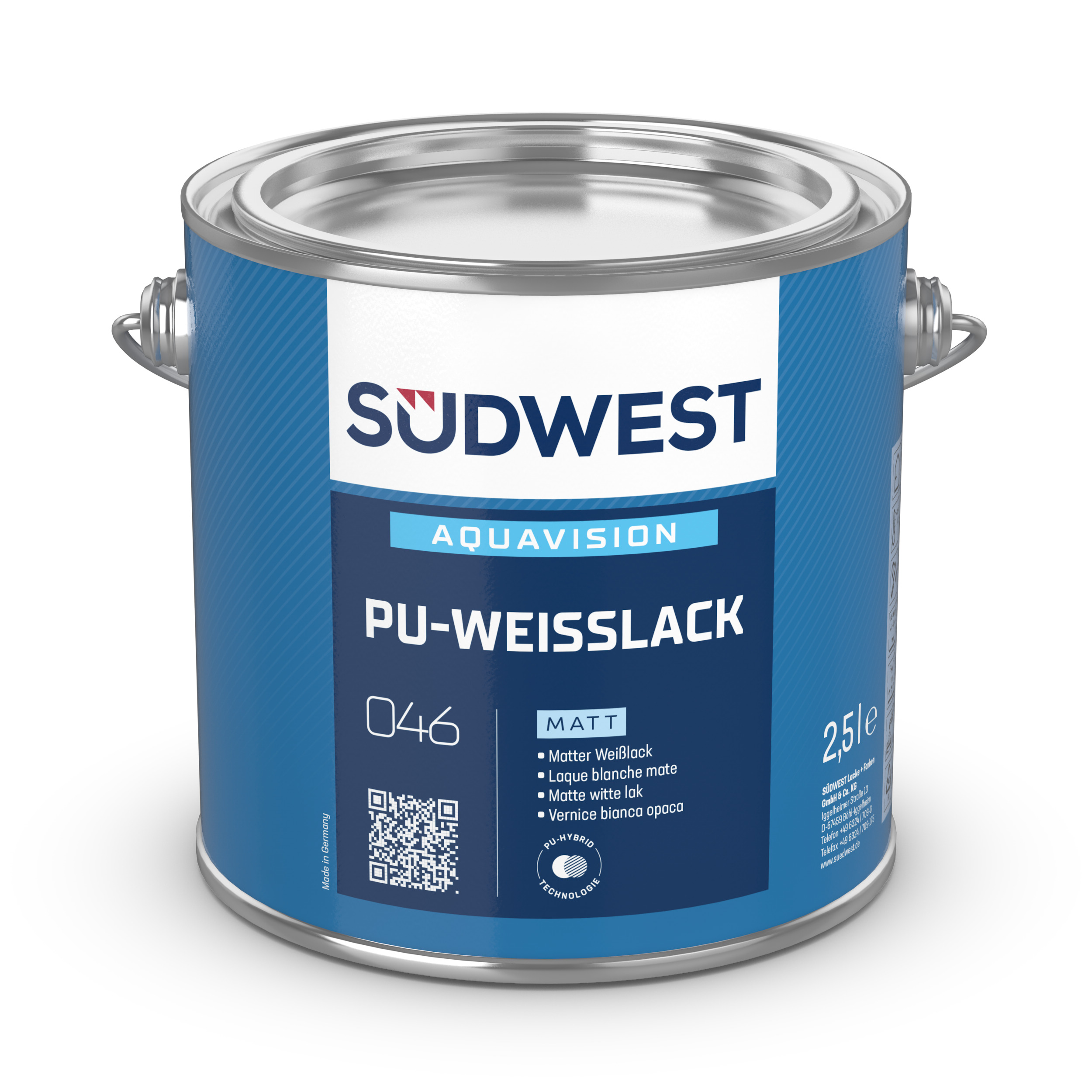 Südwest AquaVision PU Weißlack, 9110 Weiß, Matt, 2,5 l