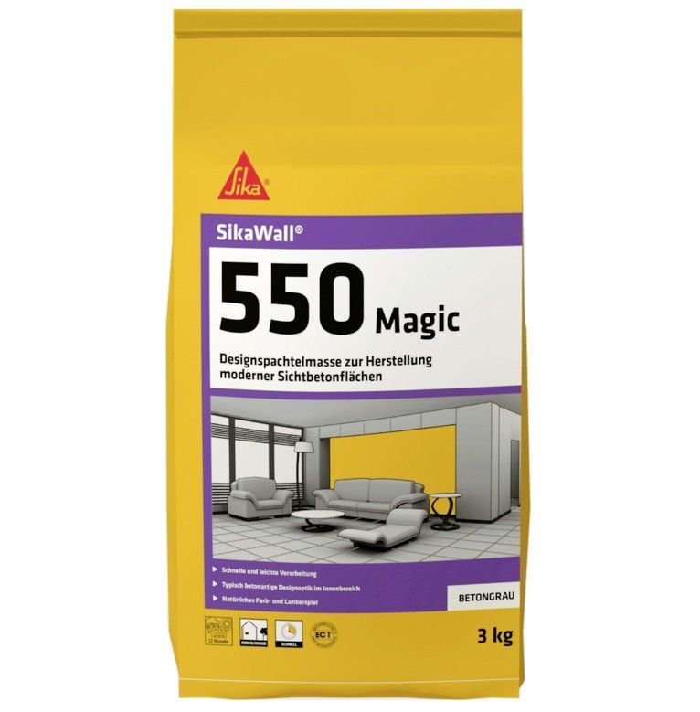SikaWall Designspachtelmasse 550 Magic, Betongrau, 3 l SikaWall Designspachtelmasse 550 Magic, Betongrau, 3 l